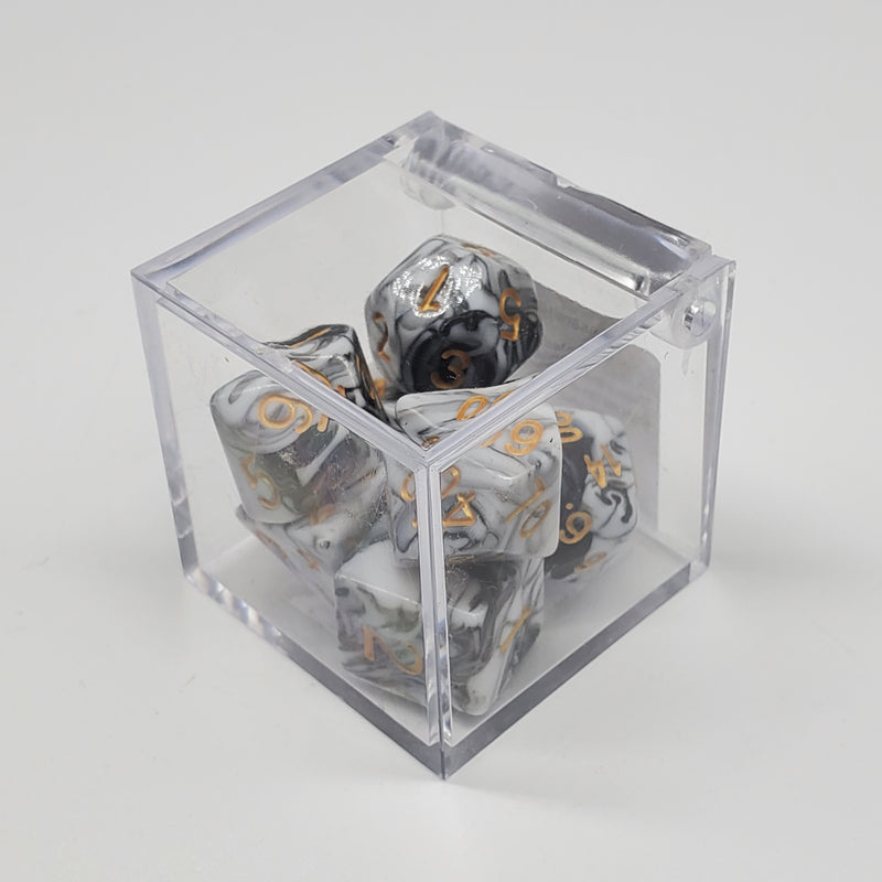 Critical Hit Collectibles - Fusion Black/White Polyhedral Dice with Gold Numbers - (7-Pack)