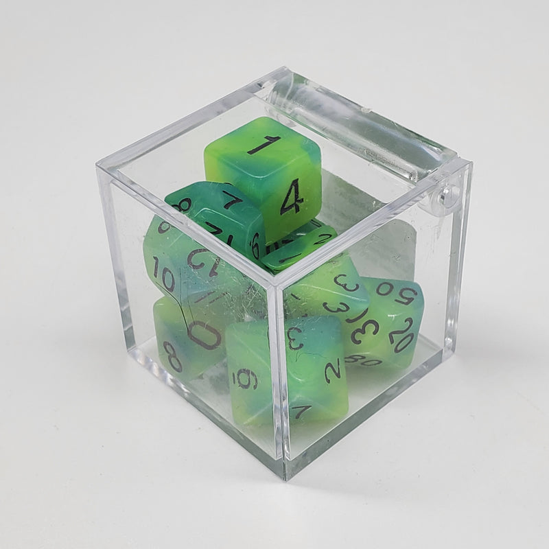 Critical Hit Collectibles - Fusion Glow-in-the-Dark Blue-Green Polyhedral Dice with Black Numbers - (7-Pack)