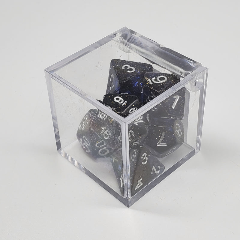 Critical Hit Collectibles - Dark Nebula Blue Polyhedral Dice with Silver Numbers - (7-Pack)