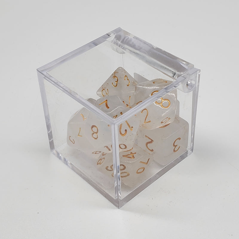Critical Hit Collectibles - Cloudy White Polyhedral Dice with Gold Numbers - (7-Pack)