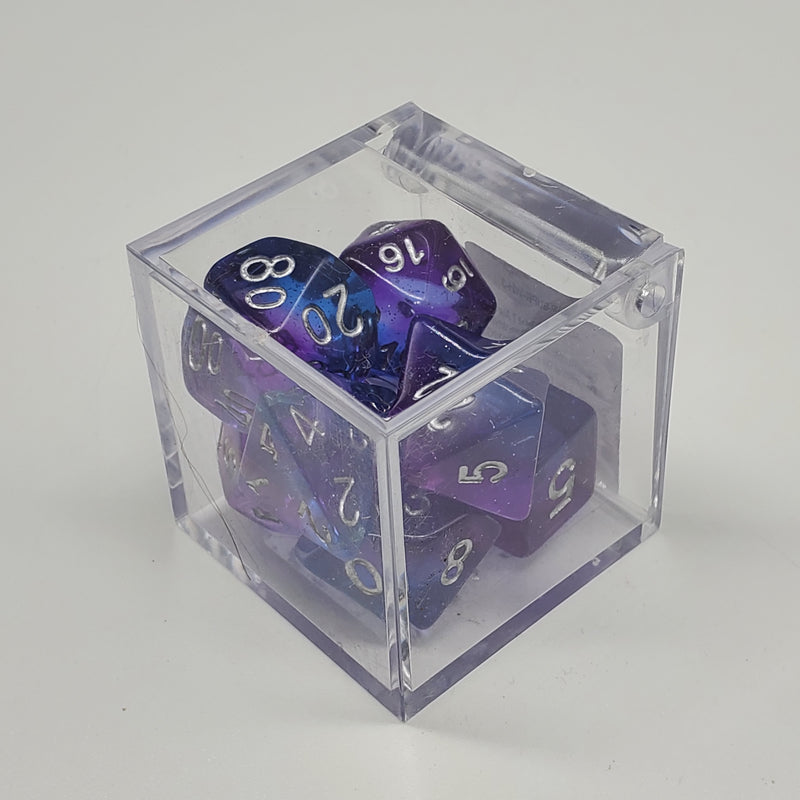 Critical Hit Collectibles - Aurora Blue/Purple Polyhedral Dice with White Numbers - (7-Pack)