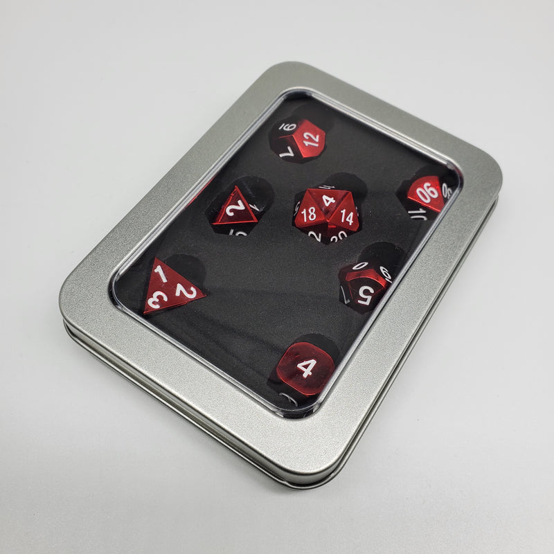 Critical Hit Collectibles - RPG Red Metal Polyhedral Dice with White Numbers - (7-Pack)