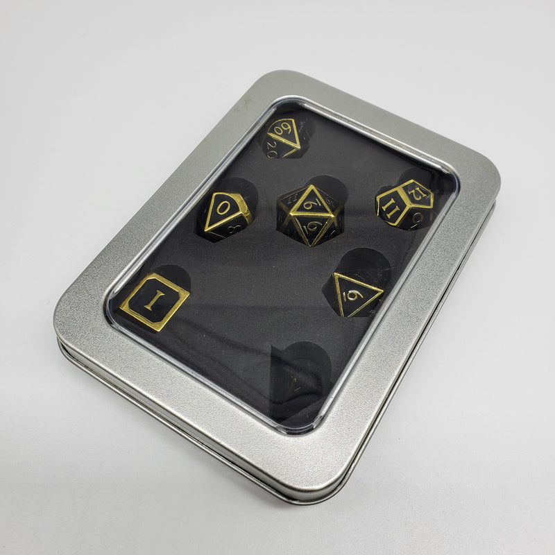 Critical Hit Collectibles - RPG Black Shadow Metal Polyhedral Dice with Gold Numbers - (7-Pack)