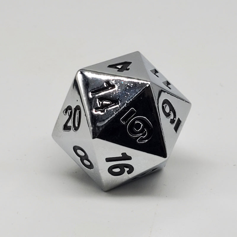 Critical Hit Collectibles - Metal D20 - Shiny Silver with Black numbers