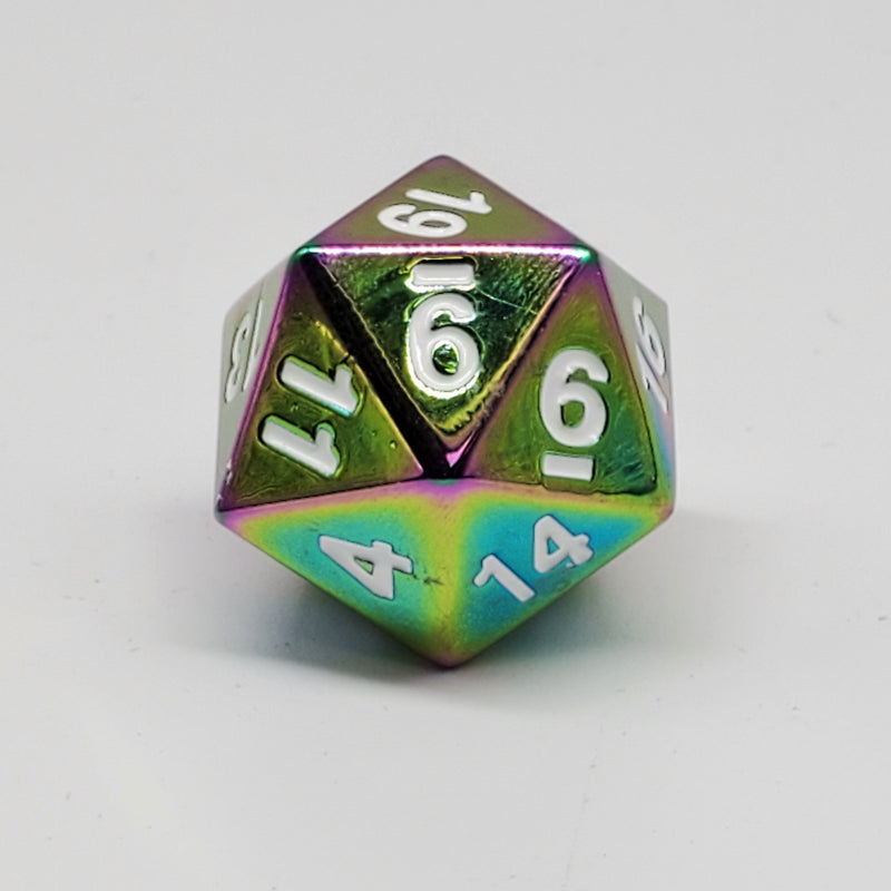 Critical Hit Collectibles - Metal D20 - Rainbow with White Numbers
