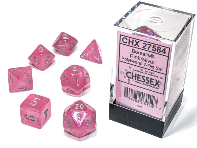 Chessex Borealis® Polyhedral Pink/silver Luminary™ 7-Die Set