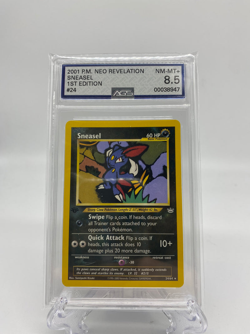 AGS Graded 2001 Pokemon Neo Revolution Sneasel 1st Edition 24/64 8.5