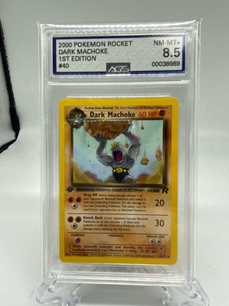 AGS Graded 2000 Pokemon Rocket Dark Machoke 1st Edition 40/82 8.5