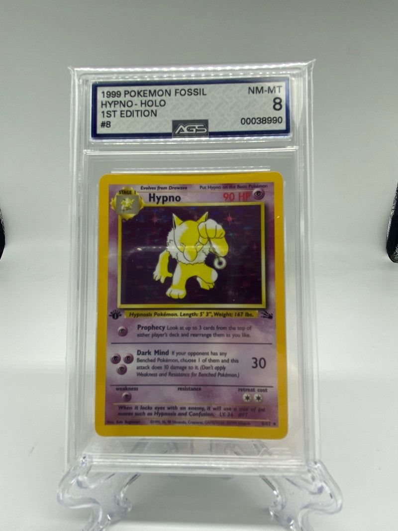 AGS Graded 1999 Pokemon Fossil Holo Hypno 1st Edition 8/62 8.0 AGS Graded 1999 Pokemon Fossil Holo Hypno 1st Edition 8/62 8.0