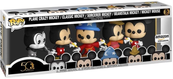 Mickey Mouse 5 Pack: Plane Crazy Mickey / Classic Mickey / Sorcerer Mickey / Beanstalk Mickey / Mickey Mouse Amazon Exclusive Pop! Vinyl Figure