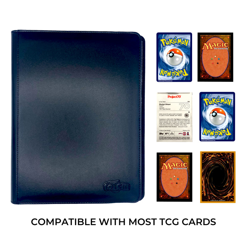 Totem World Black Stitched 9-Pocket Leatherette Zipper Binder