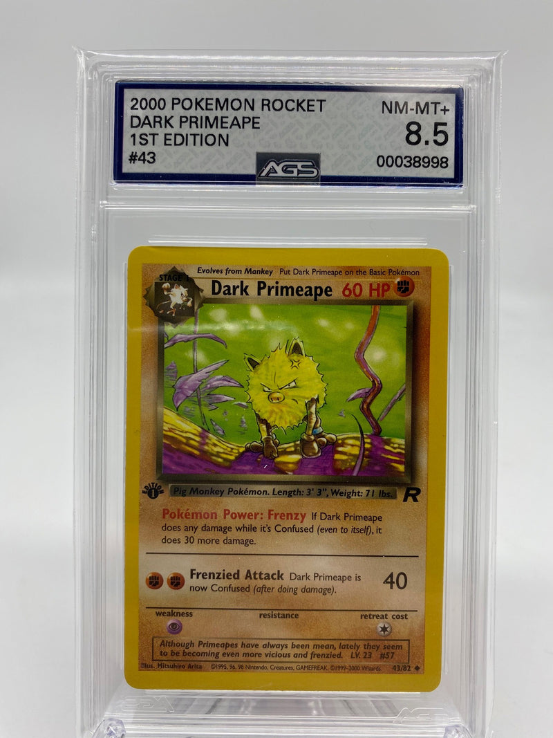 AGS Graded 2000 Pokemon Rocket Dark Primeape 1st Edition 43/82 8.5 AGS Graded 2000 Pokemon Rocket Dark Primeape 1st Edition 43/82 8.5