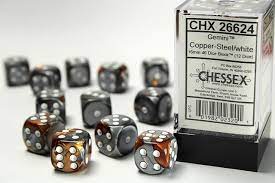 Chessex Gemini Copper-Steel/ White 12-Die Set