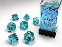 Chessex Translucent Teal / White Polyhedral 7-Die Set