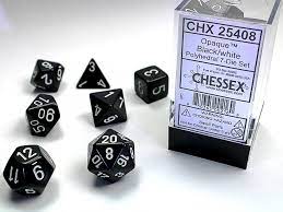 Chessex Opaque Black/ White Polyhedral 7-Die Set