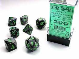 Chessex Gemini Black-Grey/ Green Polyhedral 7-Die Set
