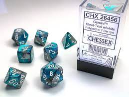 Chessex Gemini Steel-Teal/ White Polyhedral 7-Die Set