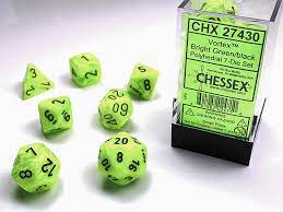 Chessex Vortex Neon Green/ Black Polyhedral 7-Die Set