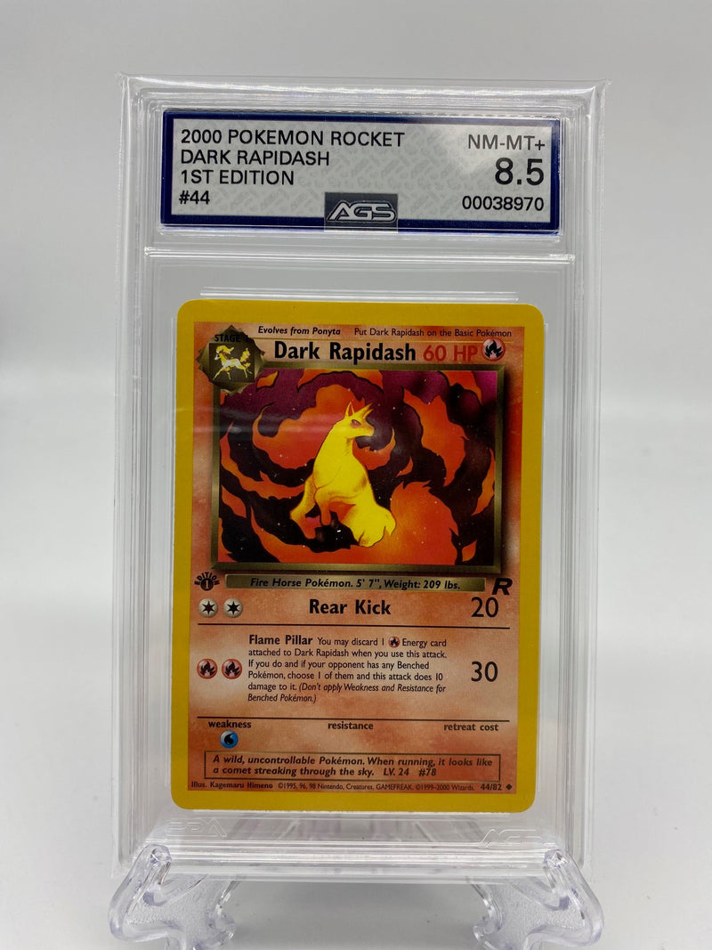 AGS Graded 2000 Pokémon Rocket Dark Rapidash 1st Edition 44/82 8.5