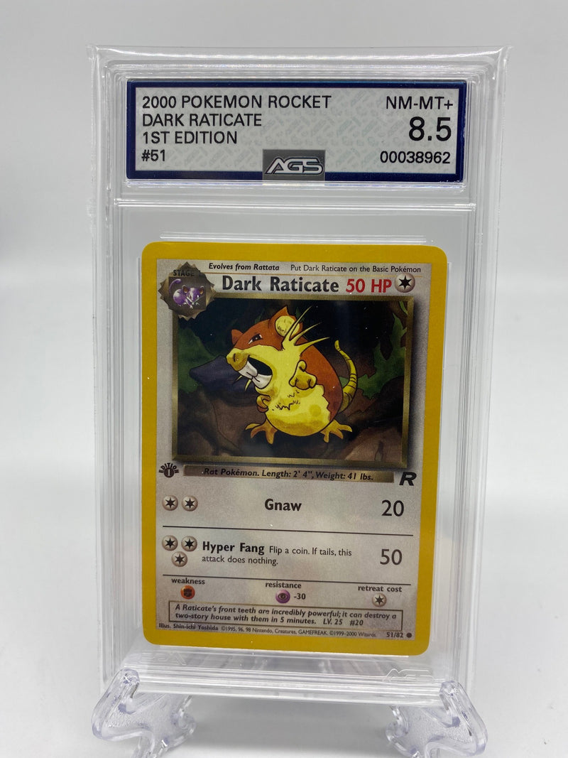 AGS Graded 2000 Pokémon Rocket Dark Raticate 1st Edition 51/82 8.5