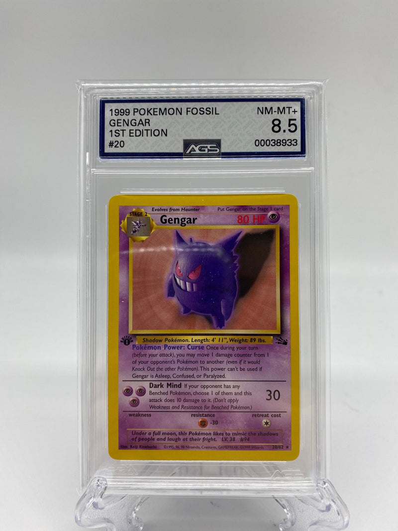 AGS Graded 1999 Pokémon Fossil Gengar 1st Edition 20/62 8.5