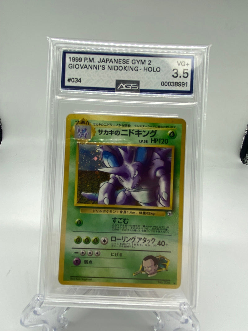 AGS Graded 1999 Pokémon Gym 2 Holo Japanese Giovanni's Nidoking No. 034 3.5