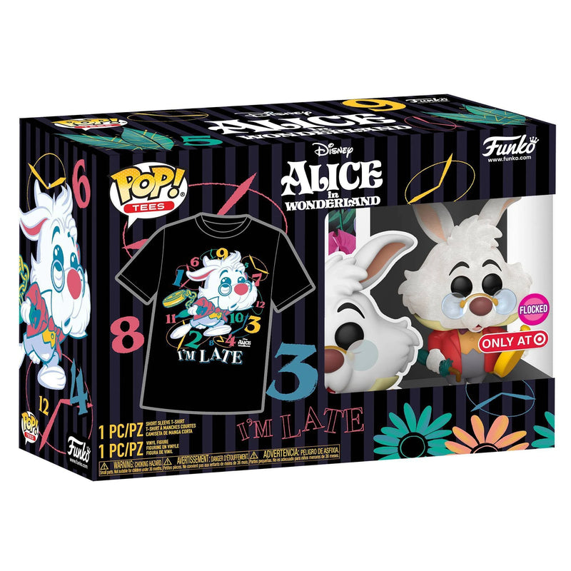 Funko Pop! Tees Disney Alice in Wonderland 70th Anniversary White Rabbit [Flocked] with Size Large (L) T-Shirt Collector's Box Exclusive